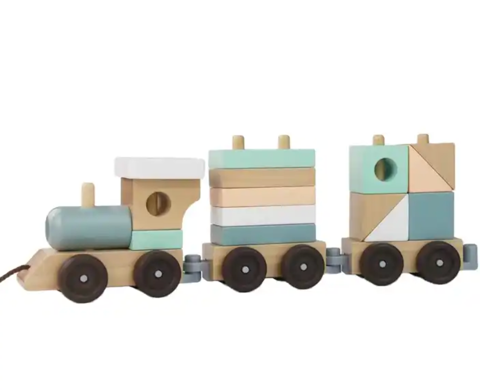 Puzzle Baby Early Education Wooden Train Set Baby Trailer Blocks