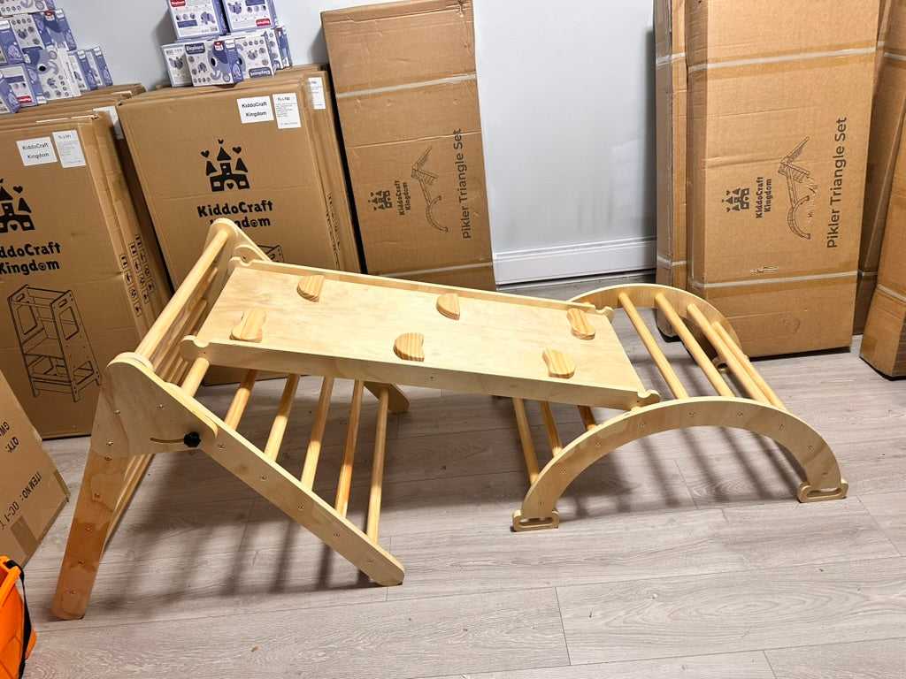 7in1 Montessori Pikler Triangle Set – Foldable Wooden Climber for Toddlers Indoor Playground (Ages 1–6)