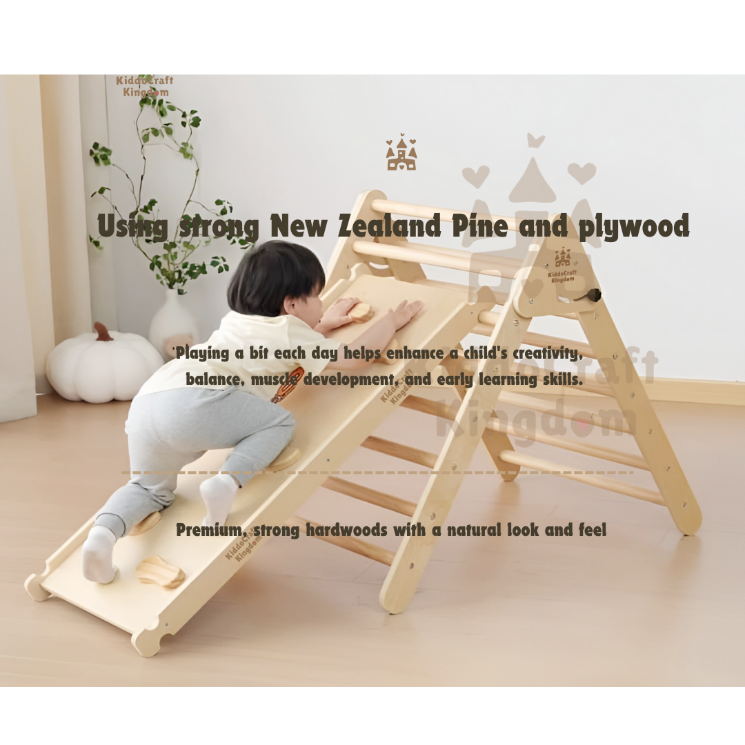 [Plus a Gift] Pikler Triangle Set with a Climbing Arch, and a double-sided Ramp. Foldable Triangle Wood