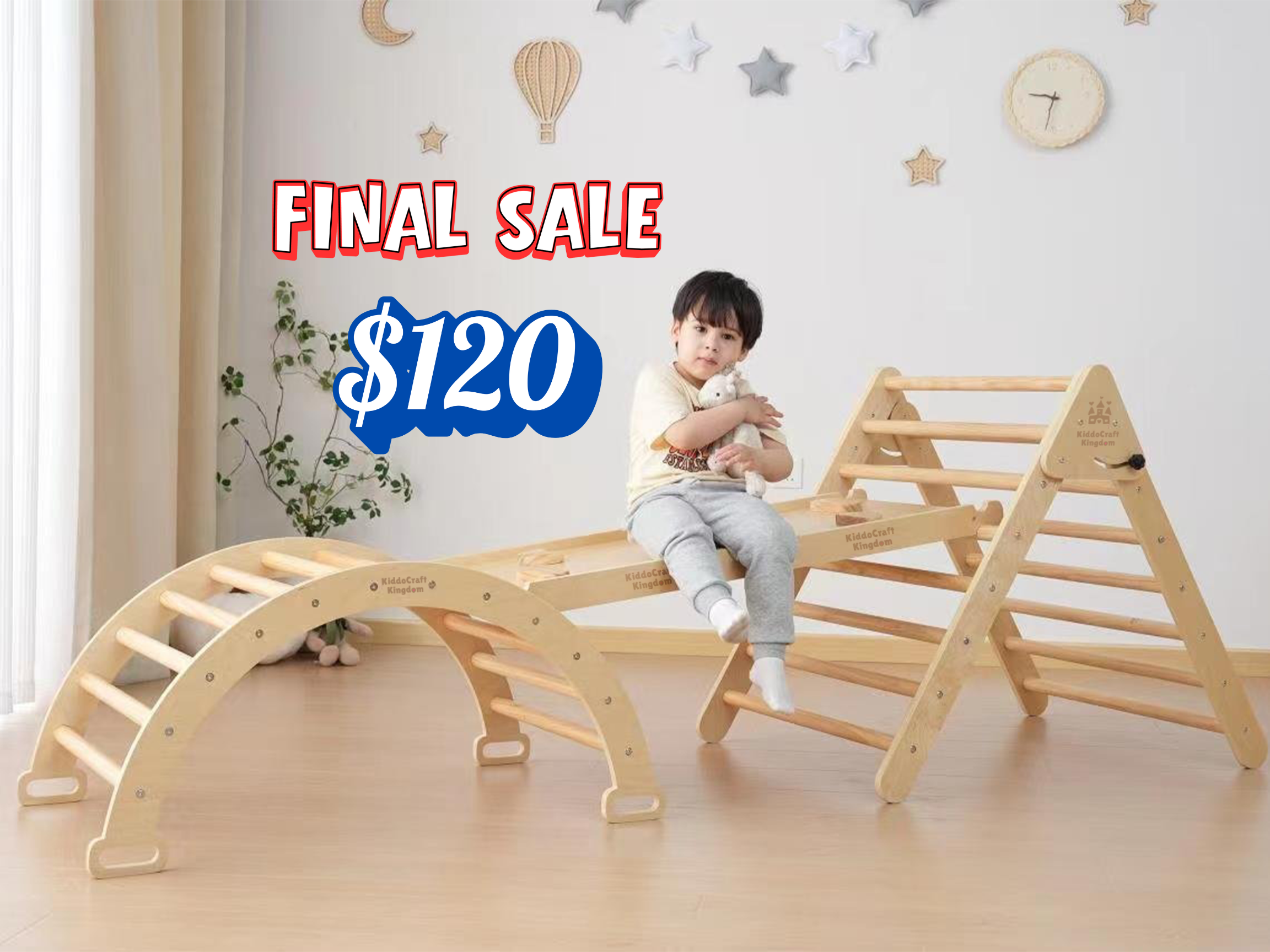 7in1 Montessori Pikler Triangle Set – Foldable Wooden Climber for Toddlers Indoor Playground (Ages 1–6)