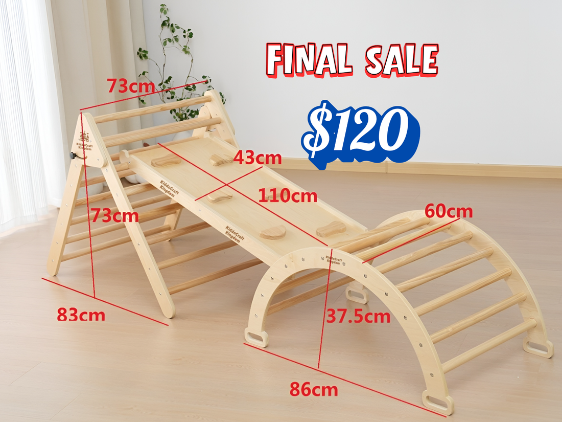 7in1 Montessori Pikler Triangle Set – Foldable Wooden Climber for Toddlers Indoor Playground (Ages 1–6)