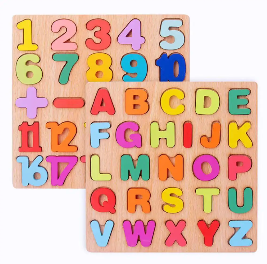 Set of 3 Pack Alphabet Number Geometric Puzzle ABC Learning Toys Montessori Preschool Educational Gift Learning Letter Puzzles Board for Kids 3+