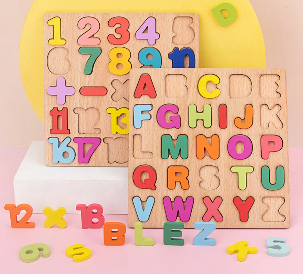 Set of 3 Pack Alphabet Number Geometric Puzzle ABC Learning Toys Montessori Preschool Educational Gift Learning Letter Puzzles Board for Kids 3+