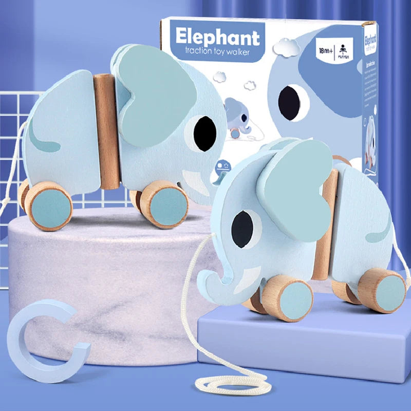 Children's Toys Elephant Wooden Push