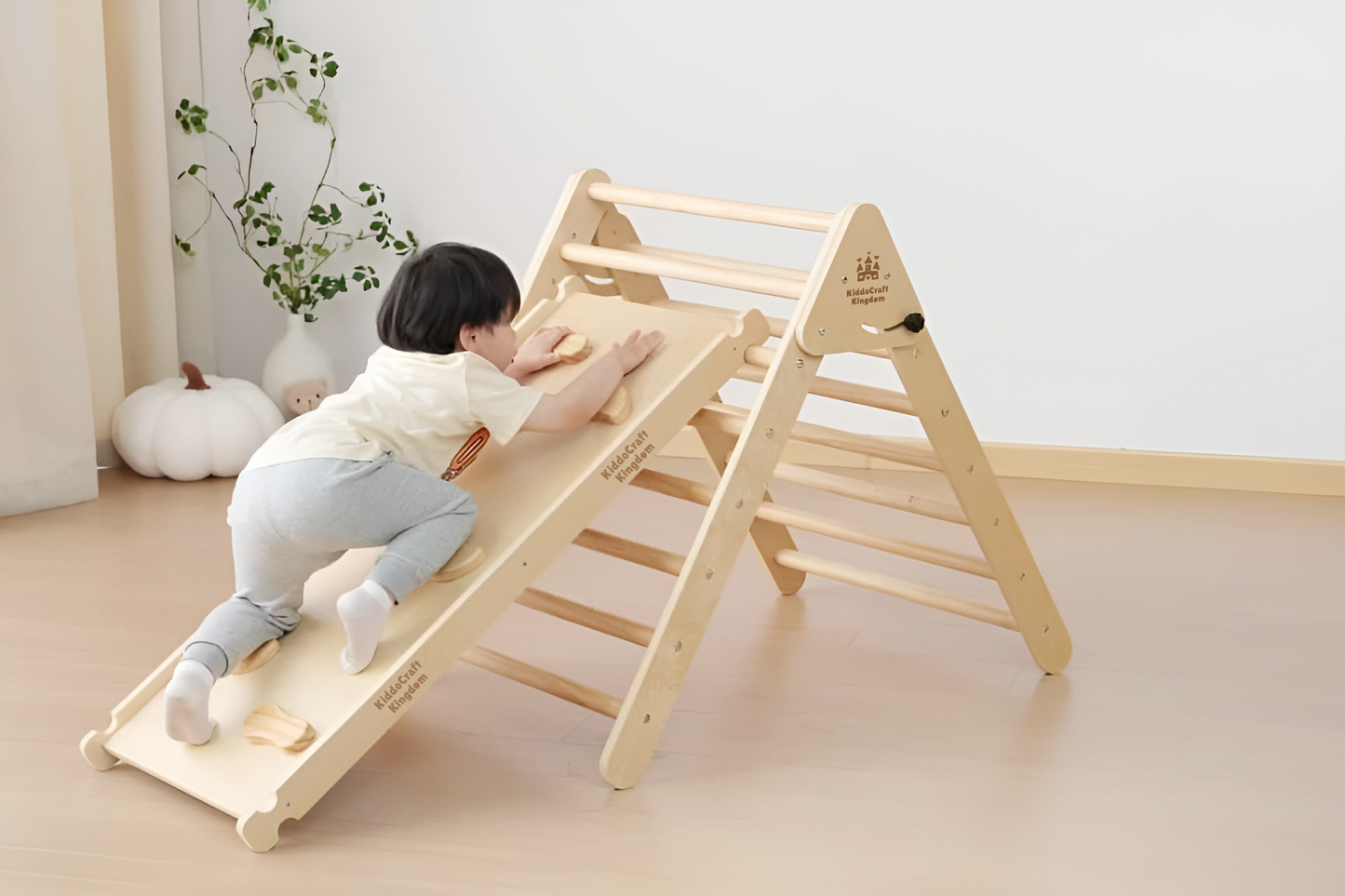 [Plus a Gift] Pikler Triangle Set with a Climbing Arch, and a double-sided Ramp. Foldable Triangle Wood