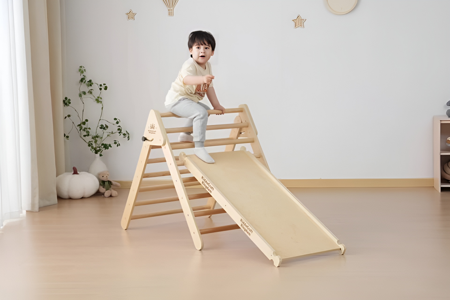 [Plus a Gift] Pikler Triangle Set with a Climbing Arch, and a double-sided Ramp. Foldable Triangle Wood