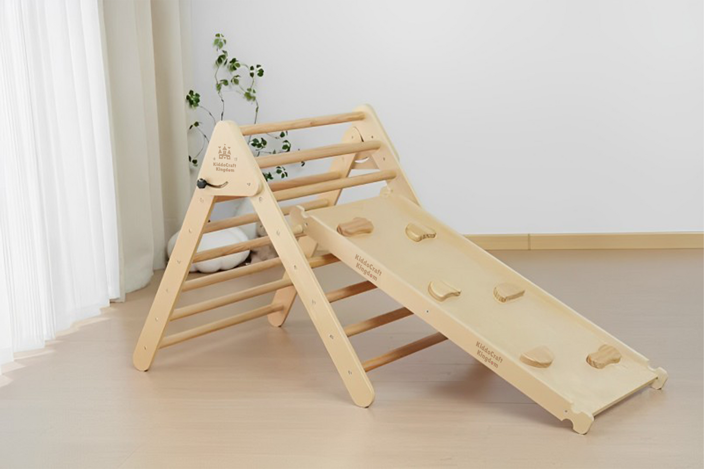 [Plus a Gift] Pikler Triangle Set with a Climbing Arch, and a double-sided Ramp. Foldable Triangle Wood