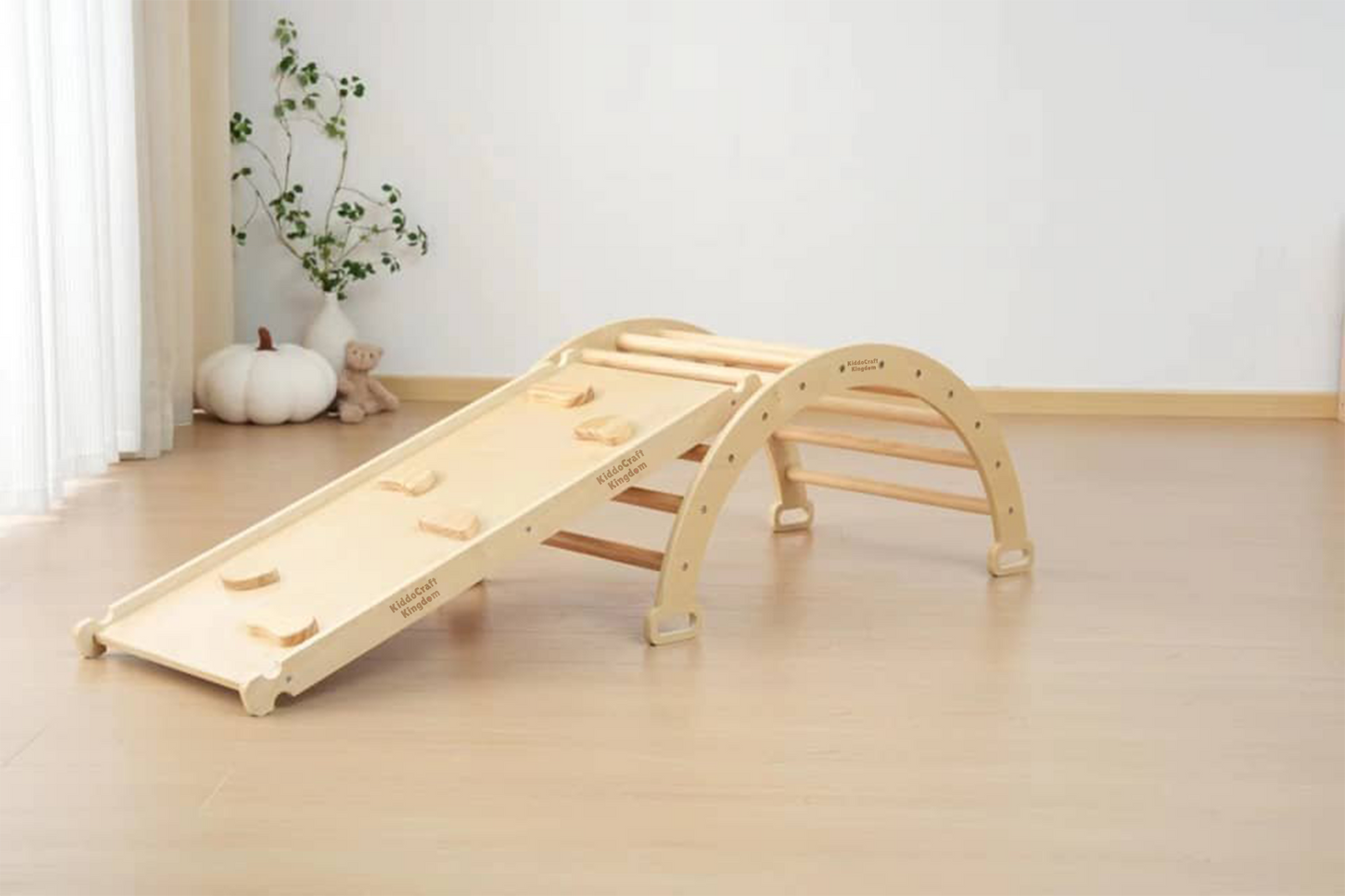 [Plus a Gift] Pikler Triangle Set with a Climbing Arch, and a double-sided Ramp. Foldable Triangle Wood